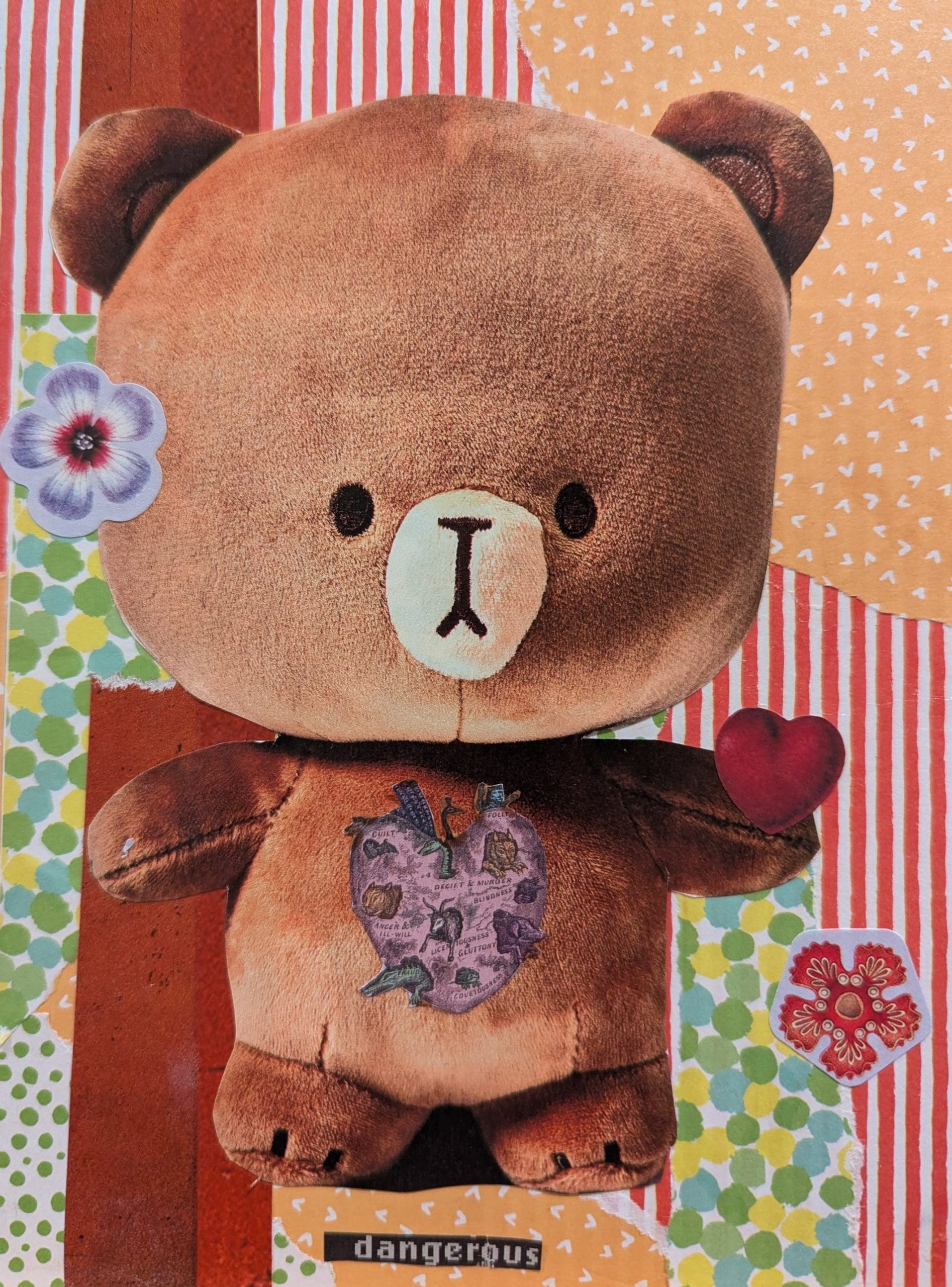 collage of a bear with a patterned background. at toronto art therapy space