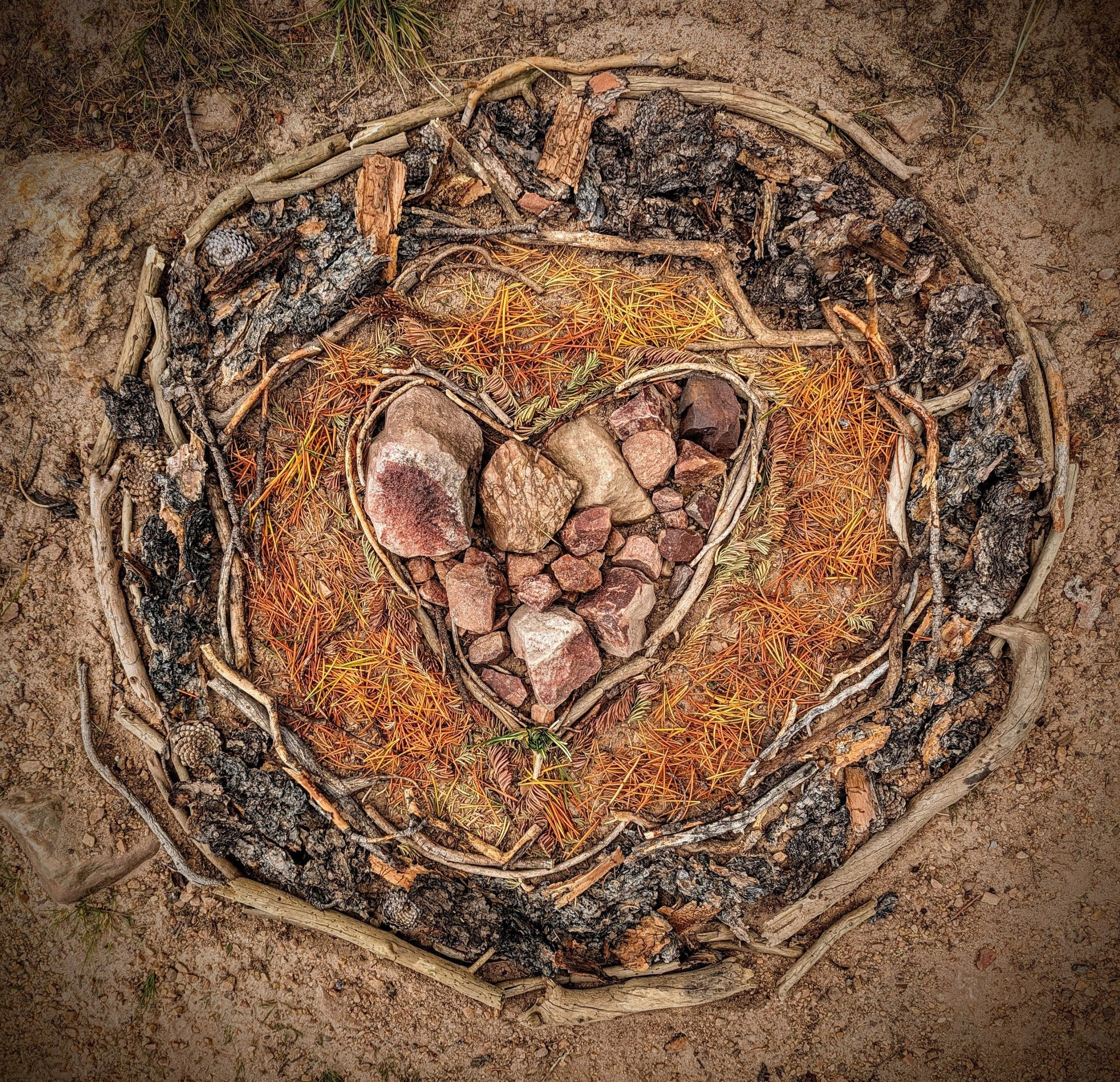 Mandala made of natural materials at Toronto art therapy space. healing through art making connecting with nature